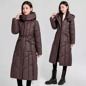 L-7XL большого размера пуховая куртка на хлопковой подкладке, тонкая летняя, свободная модная куртка на зиму, утолщенная длинная куртка на хлопковой подкладке. L чёрный