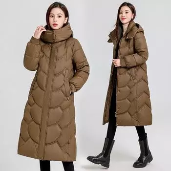 L-7XL стеганая куртка женская одежда для мам корейская версия тонкая стеганая куртка длинная темпераментная зимняя стеганая куртка с капюшоном L чёрный