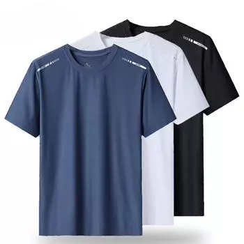 (L-8XL)Летняя быстросохнущая спортивная футболка из ледяного шелка, мужская рубашка для кемпинга, пешего туризма, рыбалки, дышащая рубашка с круглым вырезом, топы для бега и фитнеса BB673 L белый