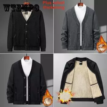 L-8XL Мужское хлопковое пальто Зима Плюс Бархат Толстый теплый кардиган Однотонный кашемировый топ на пуговицах Мягкая повседневная куртка для людей среднего и пожилого возраста 8XL