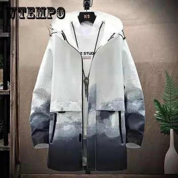 L-8XL негабаритная ветровка с чернильным узором, повседневное пальто с капюшоном, весенняя водонепроницаемая куртка, мужская удобная верхняя одежда, длинный 8XL белый