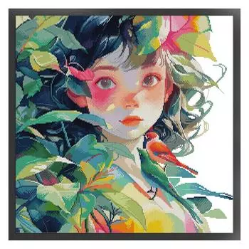 #L Частичная вышивка Эко-хлопковая нить 14CT Напечатанная Девочка Набор для вышивки крестом 47x47