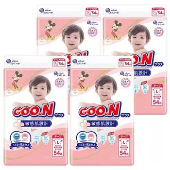 L Goon Plus Дизайн для чувствительной кожи 216 листов x [Размер ленты] (9~14 кг) (54 4) [Чехол продан] Disney Design белый