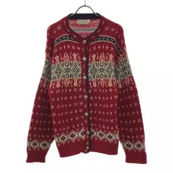 L.L.Bean 80s Made in USA Wool Blend Vintage Nordic Pattern Long sleeve Crew neck knit cardigan Women Used