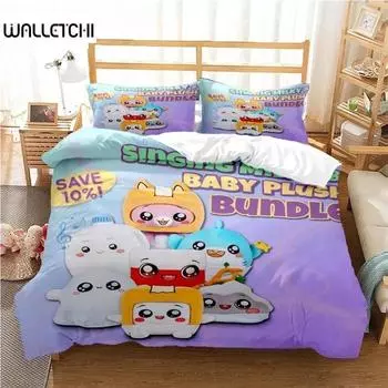 L-Lankybox Animated Movie All Season Duvet Cartoon Cover Bedding Sets Soft Quilt Cover and Pillowcases Single/Double/Queen/King 135x200cm 2pcs