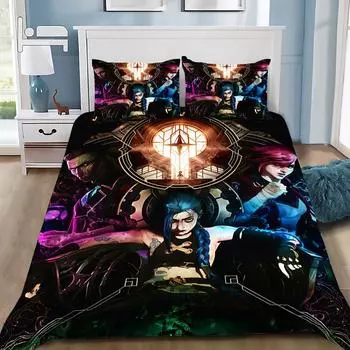 L-Leagues of Legends LOL Jinx для взрослых, мальчиков и девочек, украшение для спальни, детский пододеяльник, наволочка, комплект постельного белья EU Single(135x200cm)