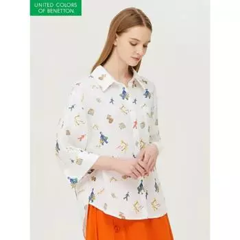 Льняная блузка Benetton Belboy Pattern Bablb5431 WH/42