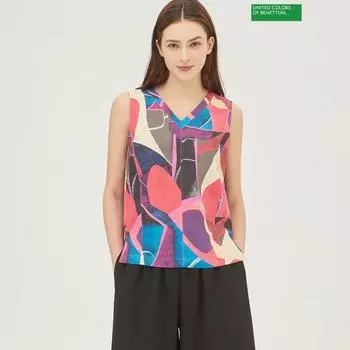 Льняная блузка с принтом Benetton Babl97331 YE_yellow/42