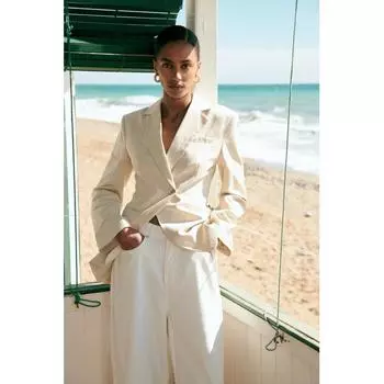 Льняная куртка HM Waist Светло-бежевая