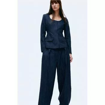 Льняная куртка HM Waist Темно-синяя в тонкую полоску