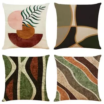 Льняная наволочка с абстрактной геометрией, диванная подушка, хлопковая льняная автомобильная подушка 45*45cm