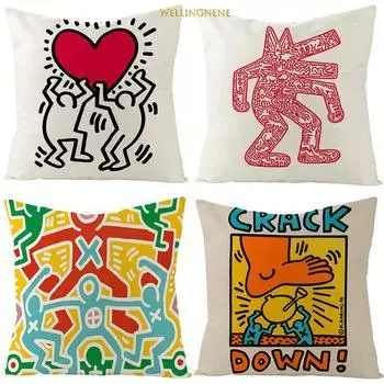 Льняная наволочка с героями мультфильмов, ручная роспись, чехол для подушки «Любовь», 45x45 см, украшение для домашнего дивана