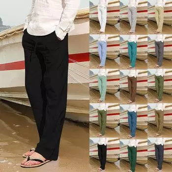 Льняная одежда для мужчин, брюки из натурального льна, современные удобные качественные мягкие льняные цветные брюки с карманами One size