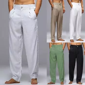 Льняная одежда для мужчин, брюки из натурального льна, современные удобные качественные мягкие льняные цветные брюки с карманами XL чёрный