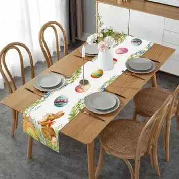 Льняная пасхальная скатерть-кролик, длинная скатерть в виде пасхального яйца, декор стола, вечеринка на Пасху Style B