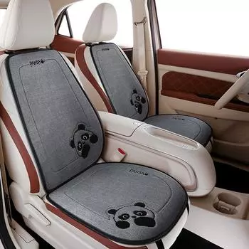 Льняная подушка на сиденье автомобиля с рисунком панды из мультфильма, нескользящая, дышащая, симпатичная, женская, наволочка на заднее сиденье, универсальные автомобильные аксессуары