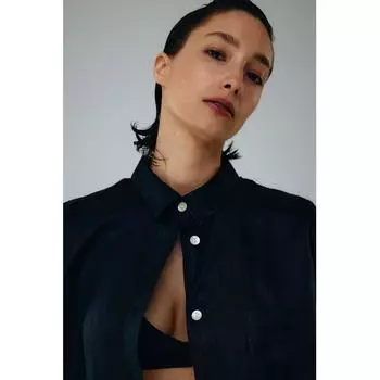 Льняная рубашка оверсайз HM черная