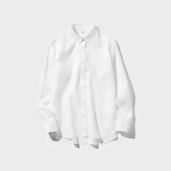 Льняная рубашка премиум-класса UNIQLO с длинным рукавом