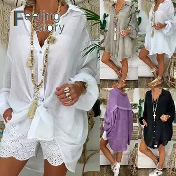 Льняная рубашка с длинным рукавом больших размеров, женская белая рубашка на пуговицах, свободная повседневная хлопковая блузка, женские топы и блузки, рубашки Blusas XXXXXL белый