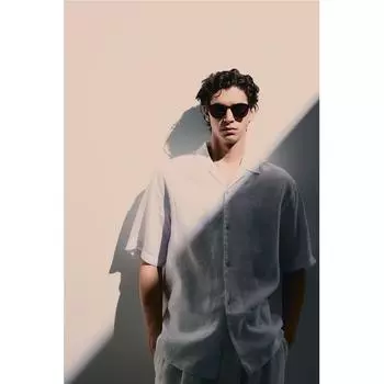 Льняная рубашка свободного покроя HM, белая