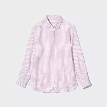 Льняная рубашка в полоску премиум-класса UNIQLO с длинными рукавами