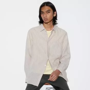 Льняная рубашка в полоску премиум-класса UNIQLO с длинным рукавом A