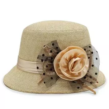 Льняная шляпа весна-лето черная песочная шляпа с цветком для женщин среднего и пожилого возраста британская однотонная шляпа-тазик солнцезащитная шляпа 58cm