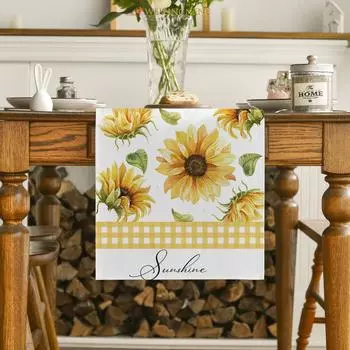 Льняная скатерть для стола в деревенском доме с подсолнечником, скатерть для ресторана, вечеринки, свадебного декора стола 33x150cm