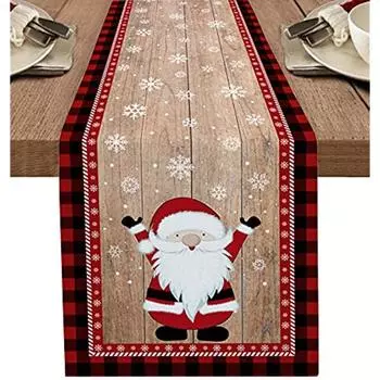 Льняная скатерть Рождественская снежинка и гном красный клетчатый комод скатерть для свадебной вечеринки украшение кухонного стола 150x33cm