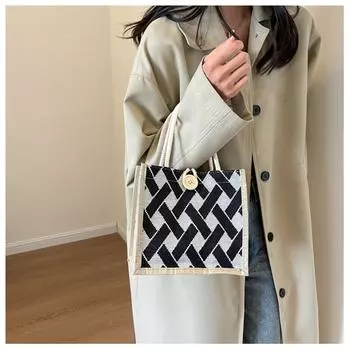 Льняная сумка ретро мода хлопок и льняная холщовая сумка студенческая сумка для ланча на выход новый чёрный