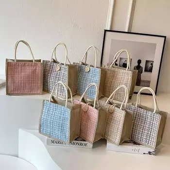 Льняная сумка Симпатичная сумка Льняная сумка Женская сумка для ланча Сумка для ланча