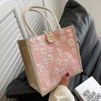 Льняная сумка-тоут, новая модная японская сумка для бэнто, сумка через плечо Niche Lunchbox чёрный