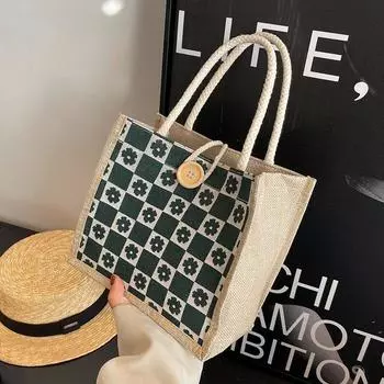 Льняная сумка-тоут с подарками, маленькая, свежая и универсальная, студенты выходят с сумками-ланч-боксами, женские ретро-сумки из джутового холста тёмно-синий