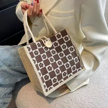 Льняная сумка-тоут с подарками, маленькая, свежая и универсальная, студенты выходят с сумками-ланч-боксами, женские ретро-сумки из джутового полотна чёрный