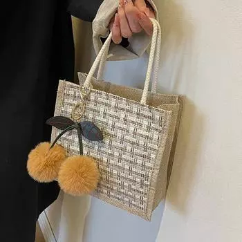 Льняная тканая сумка для бенто 2024 модная сумка для ланча японская женская рабочая маленькая сумка