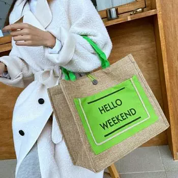 Льняная женская сумка квадратная сумка-тоут с буквенным принтом модная мягкая сумка через плечо сумка-шоппер сумка большой емкости защита окружающей среды