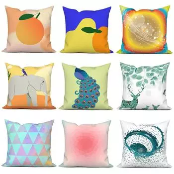 Льняной бархатный диван, подушка для спальни, наволочка с рисунком в виде кактуса и цветочной ветки и листа 40x40cm