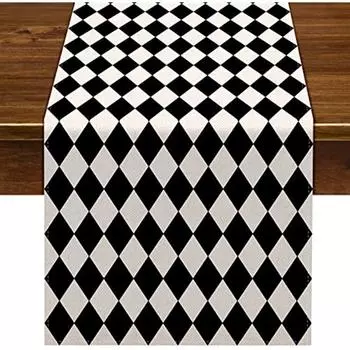 Льняной черно-белый клетчатый стол, флажки, украшения для чайной тематической вечеринки, пикник, праздник, клетчатый чехол для стола для кухни, столовой 150x33cm59x13inch