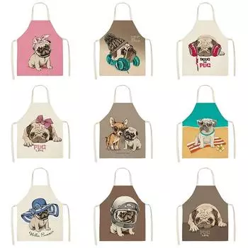 Льняной фартук с милым собачьим принтом, домашний кухонный фартук для выпечки, детский фартук, противообрастающие чистящие аксессуары 47x38cm