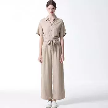 Льняной комбинезон Shs Miss с открытым воротником Light beige (LB)/55