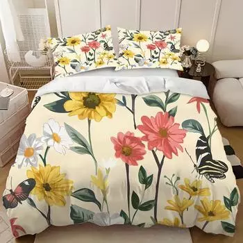 Льняной комплект из трех предметов с принтом, персиковая кожа, бархатное пододеяльник, простыня для студенческого общежития, постельное белье из четырех предметов 135cm * 200cm (three-piece set)