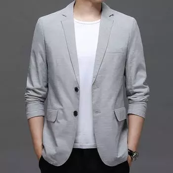Льняной костюм, модный городской костюм-двойка, однобортный пиджак, повседневный костюм, однотонный, тонкий, с заостренными лацканами M