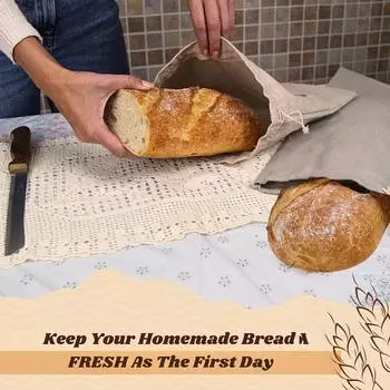 Льняной мешок для хлеба с завязкой и вкладышем, пищевой мешок для хранения домашней закваски, влагонепроницаемый контейнер для хлеба S