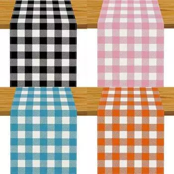 Льняной разноцветный клетчатый настольный флаг, простой стиль, украшение для дома, кухни, ресторана, скатерть, подставка для столовых приборов, чайный флаг 33x180cm4-6 seats