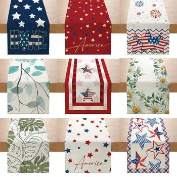 Льняной стол Флаг Рождество Хэллоуин Гостиная Чайный Столик Ткань Праздничный Обеденный Стол Украшения Ткань Скатерть Скатерть Флаг Ткань 33cmx180cm