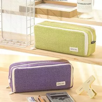 Льняной тканевый пенал Angoo, сумка для ручек, 3 отделения, сумка для хранения, органайзер для канцелярских принадлежностей