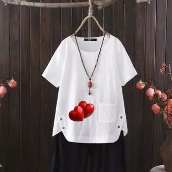 Льняной топ Summer Garden Party, женская футболка с винтажным рисунком, круглый вырез горловины с цветочным принтом, размер S-4XL S белый