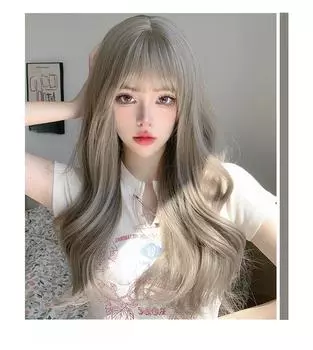 Льняной зеленый древесно-серый кудрявый длинный волнистый парик - парик в стиле LISA на всю голову серый/бежевый