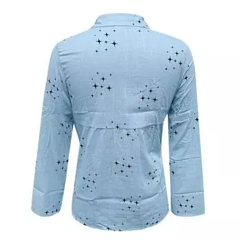 Льняные блузки женские блузки больших размеров с длинным рукавом и принтом звезд S розовый