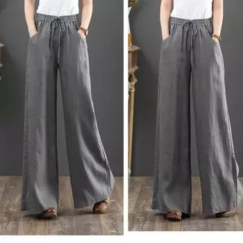 Льняные брюки больших размеров, женская одежда, однотонные джинсы, корейские модные брюки с высокой талией, женская одежда, спортивные штаны, свободная уличная одежда XXXXXL чёрный